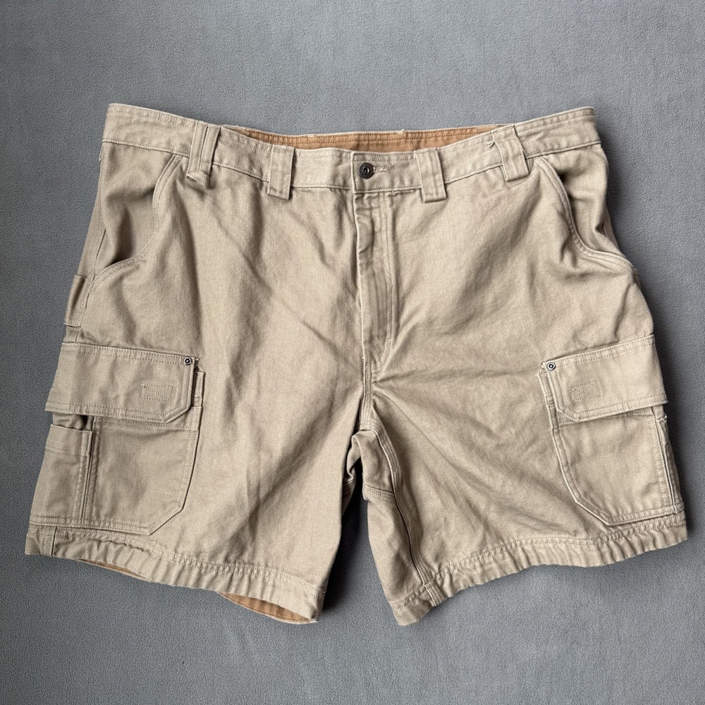 Duluth Cargo Shorts Mens 44 Beige 9" Fire Hose Relaxed‎ Fit Utility 100% Cotton